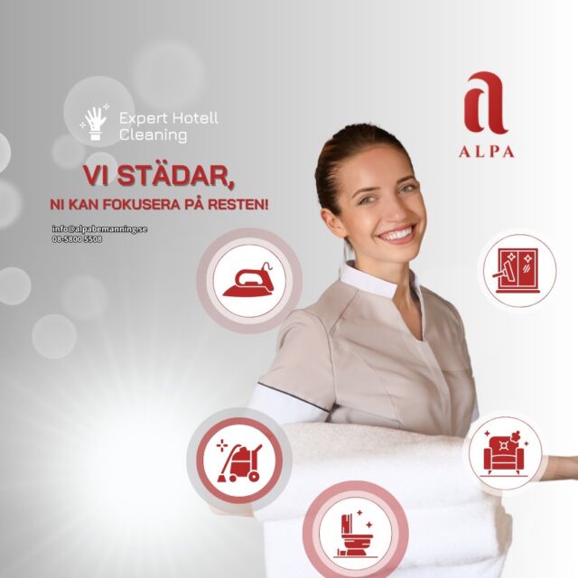🧼 Letar ni efter professionell städpersonal? 🧼

Vi på Alpa Bemanning & Rekrytering är specialister på att leverera flexibla och pålitliga städteam inom hotell- och restaurangbranschen. Housekeeping är en stor del av vår verksamhet, och vi hjälper er gärna att hålla högsta standard på era lokaler – så ni kan fokusera på resten! 💪

🔹 Konkurrenskraftiga priser
🔹 Skräddarsydda lösningar
🔹 Erfaren och noggrann personal

Vill du veta mer? Kontakta oss för en prislista eller boka ett möte för att diskutera just era behov! 📩

#AlpaBemanning #Housekeeping #HotellOchRestaurang #SvenskHotellnäring #StädningMedKvalitet #ViTarHandOmResten #HotellRestaurang #TeamWork #Alpabemanning #Bemanning #Hotellpersonal #Restaurangpersonal #Catering #Event #Alpa #Hotell